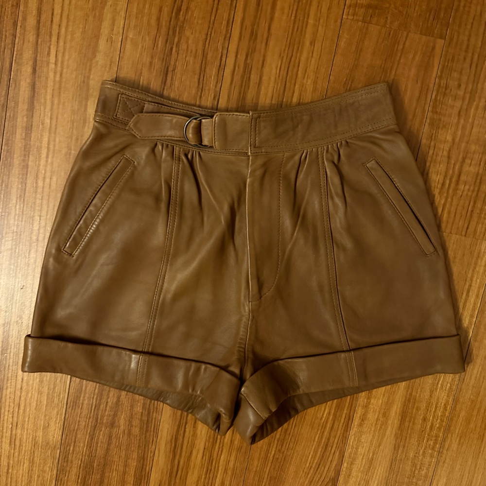 Zadig & Voltaire High Waist Brown Leather Shorts
